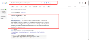 Top digital marketing company in Bangladesh (Google SERP Screenshot)